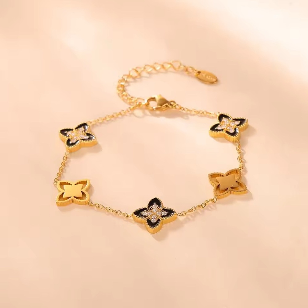 New Stainless Stee Bracelets Enamel Flower Bling Cubic Zirconia
